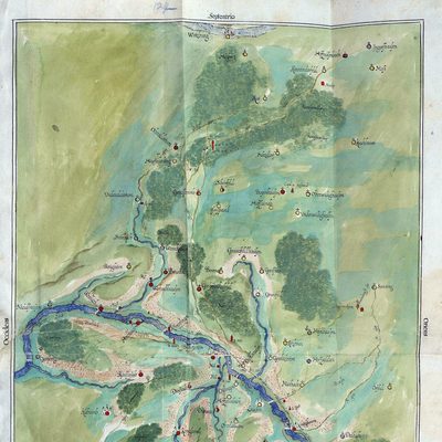 Handgezeichnete Karte von 1668 mit dem Geleitweg bei Bischofsheim
