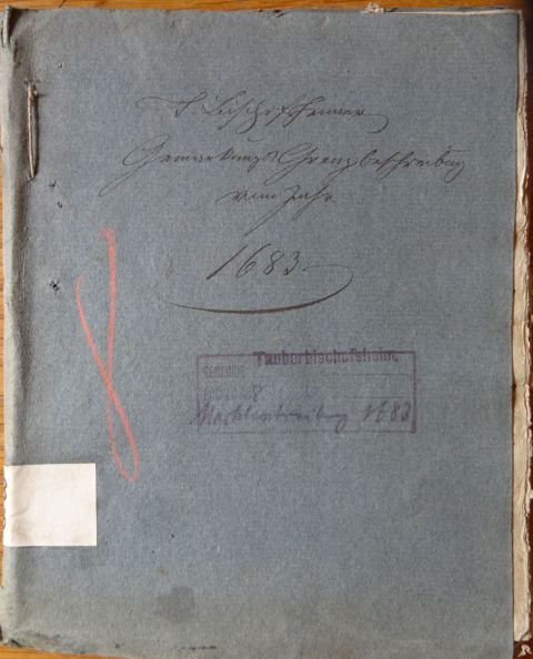 Grauer Einband des Gemarkungsumgehungsbuchs von 1683.