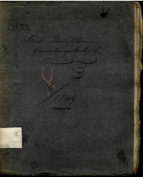 Dunkler Einband des Gemarkungsumgehungsbuchs von 1749.