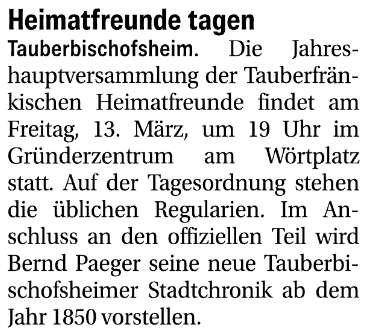 Terminankündigung der Jahreshauptversammlung und Buchvorstellung