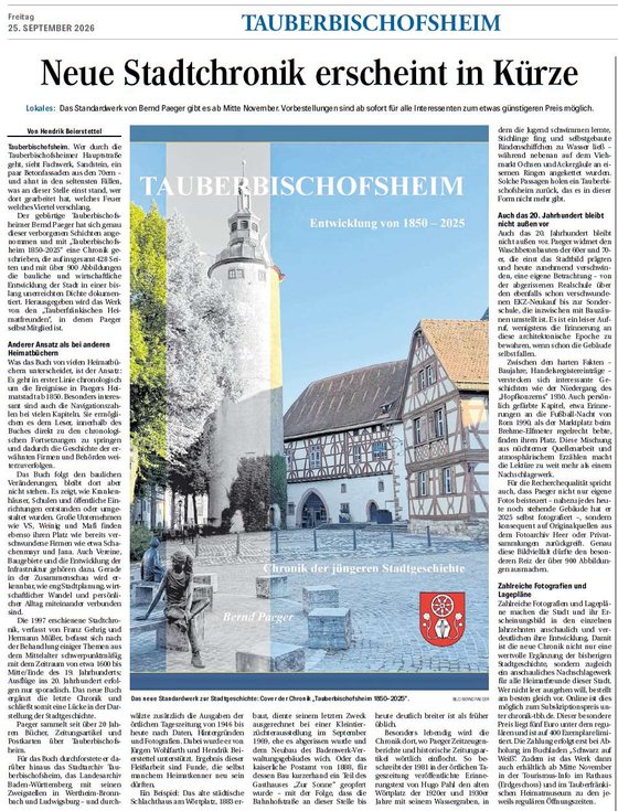 Zeitungsseite mit dem Bericht „Neue Stadtchronik erscheint in Kürze“