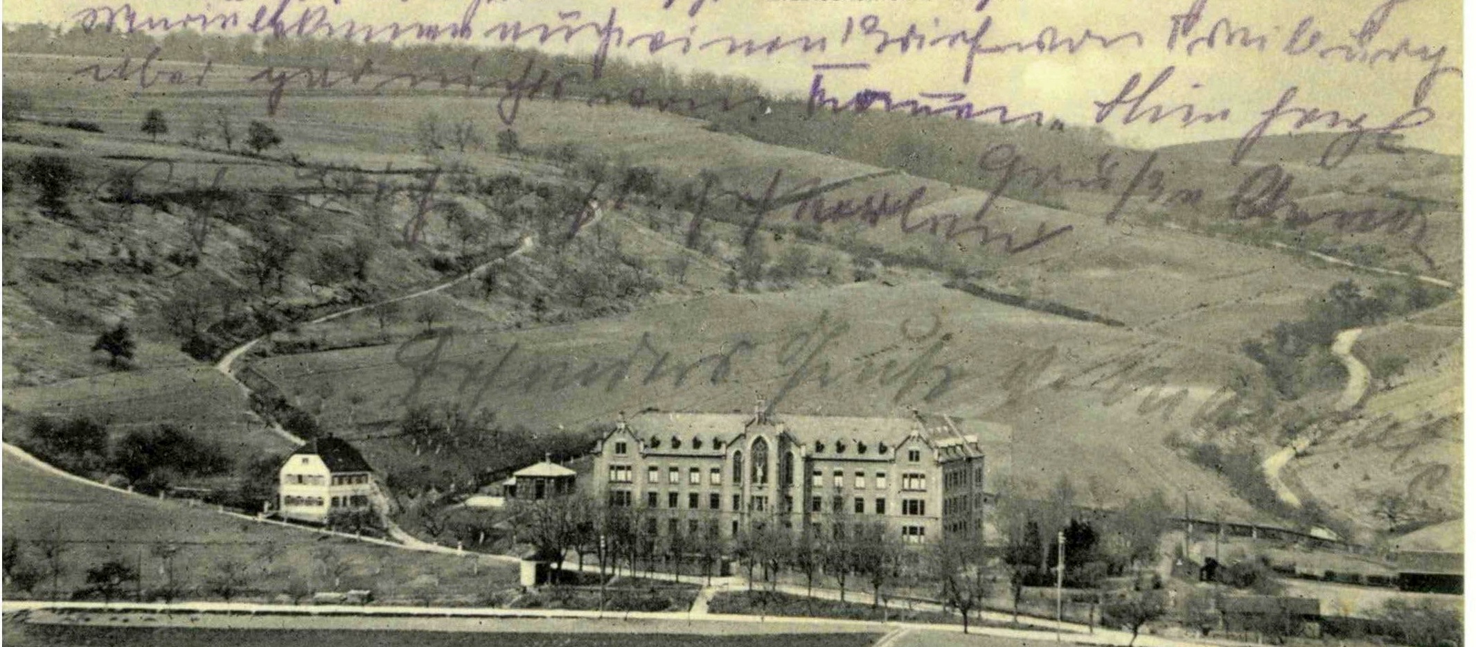 Historisches Foto mit Konvikt, Stammberg und Hohlwegen am Hottenloch