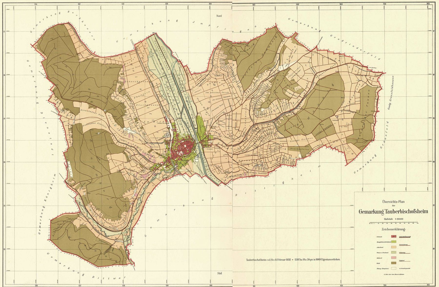 Übersichts-Plan der Gemarkung Tauberbischofsheim von 1932 mit Flurnamen